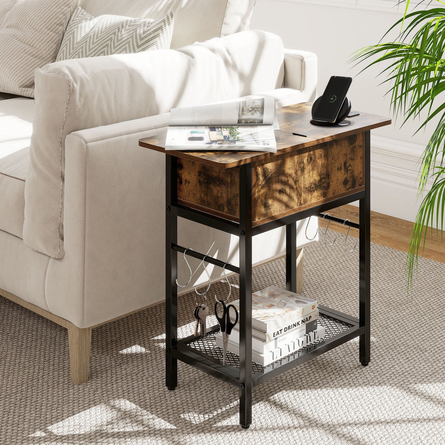 Set of 2 End Table with Charging Station and Hidden Compartment, Rustic Brown End & Side Tables at Gallery Canada