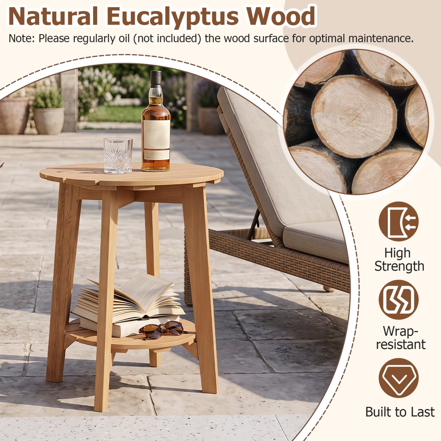Set of 2 Eucalyptus Wood Side Tables, 2-Tier Patio Coffee Tables at Gallery Canada