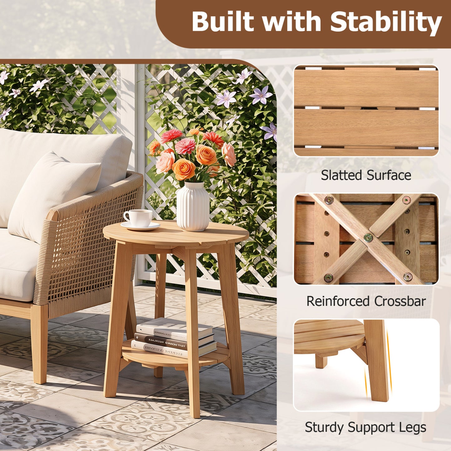 Set of 2 Eucalyptus Wood Side Tables, 2-Tier Patio Coffee Tables at Gallery Canada
