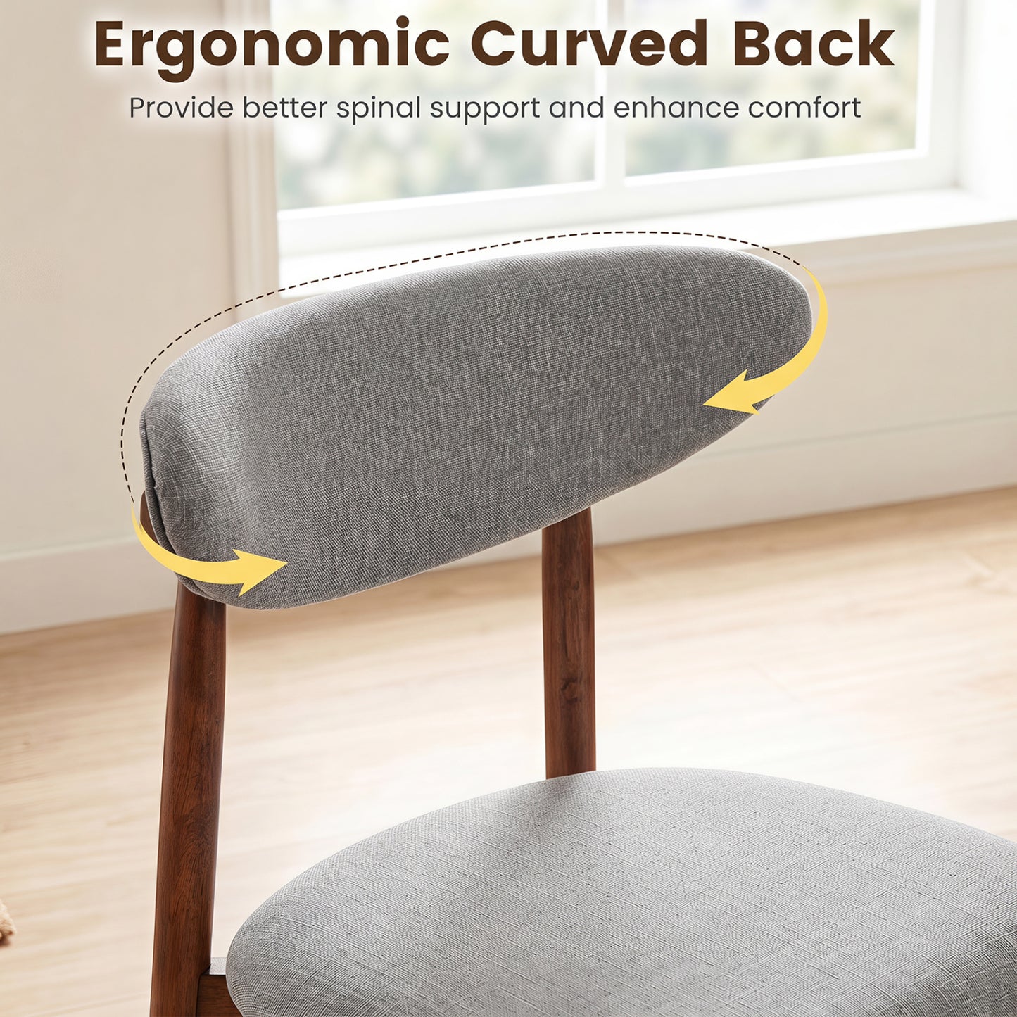 Set of 2 Fabric Dining Chairs, Curved Backs, Gray