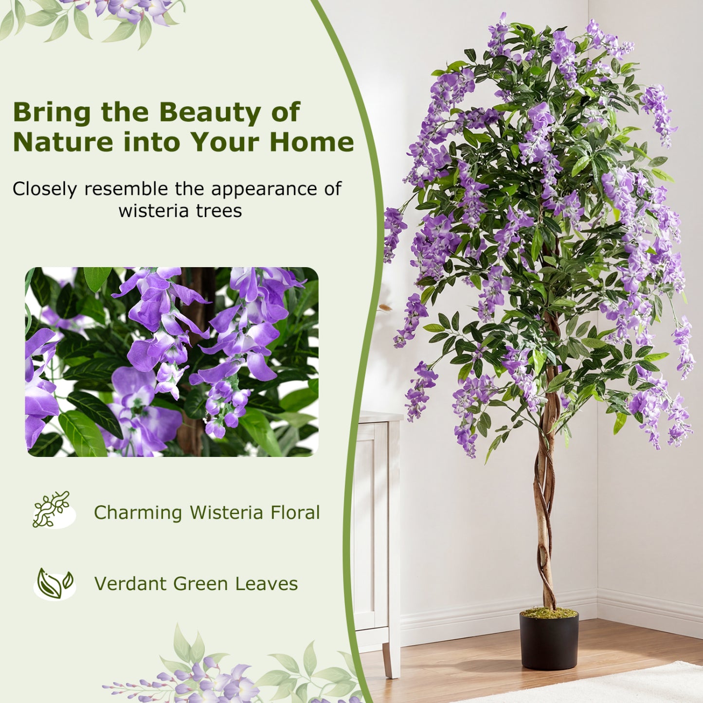 Artificial Wisteria Tree, 6 FT, With Natural Trunks And Lifelike Flowers, Purple Faux Plants at Gallery Canada