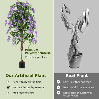 Artificial Wisteria Tree, 6 FT, With Natural Trunks And Lifelike Flowers, Purple Faux Plants at Gallery Canada