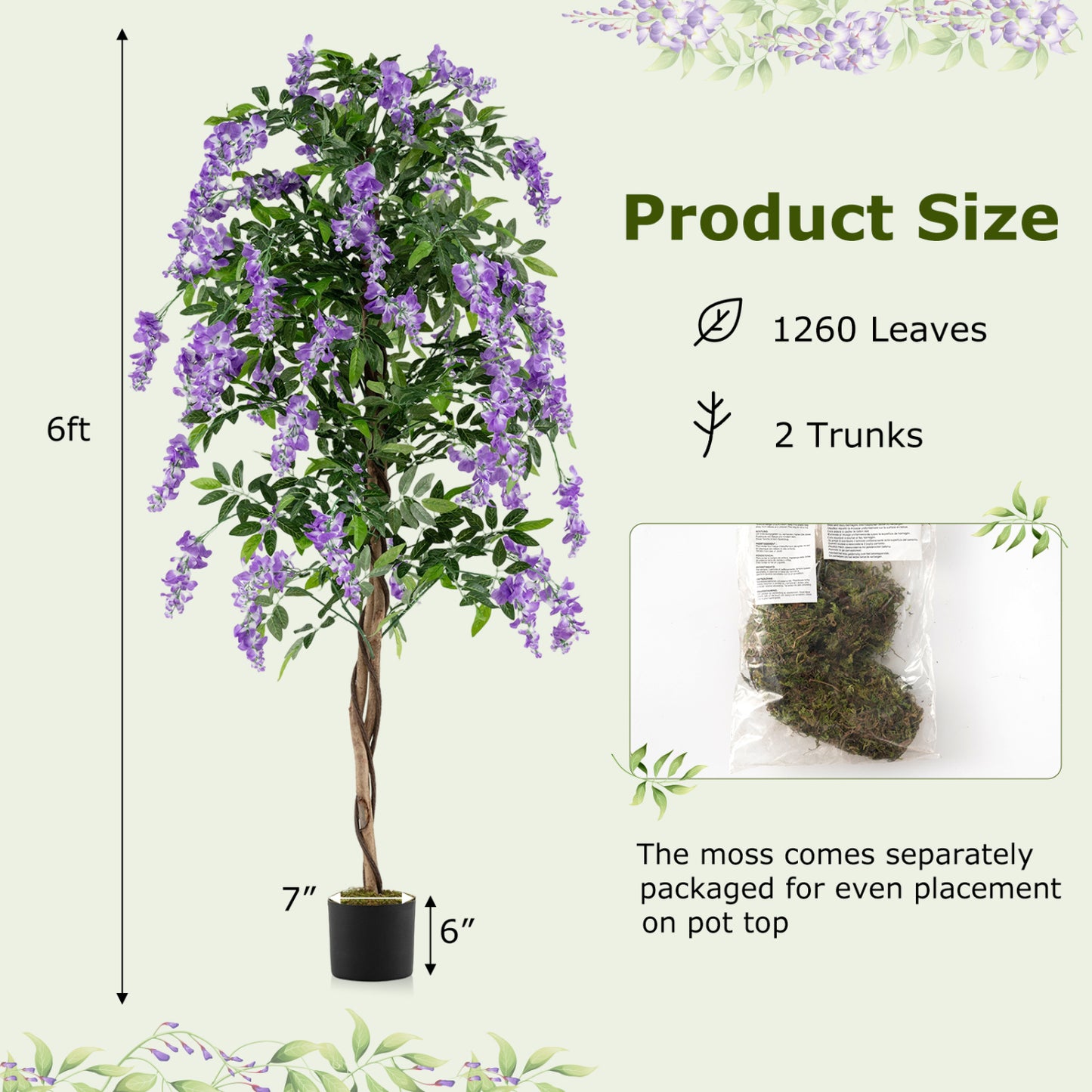 Artificial Wisteria Tree, 6 FT, With Natural Trunks And Lifelike Flowers, Purple Faux Plants at Gallery Canada