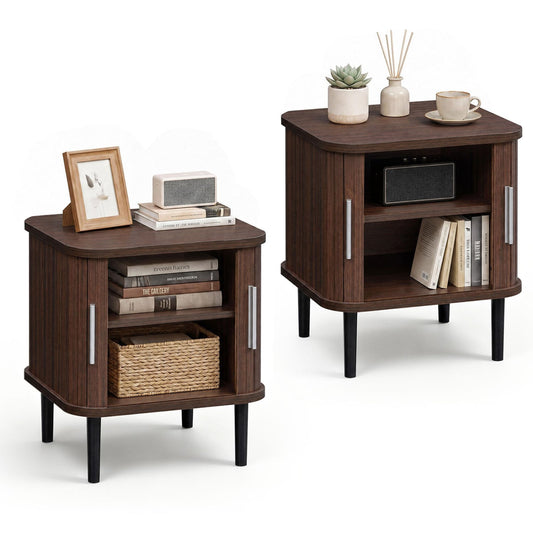 2 Fluted Nightstands, Sliding Doors, Adjustable Shelf, Walnut Nightstands Walnut at Gallery Canada