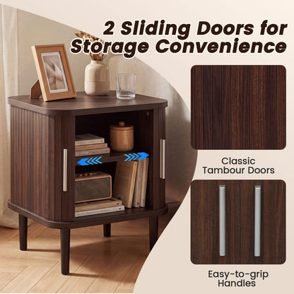 2 Fluted Nightstands, Sliding Doors, Adjustable Shelf, Walnut Nightstands at Gallery Canada