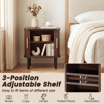 2 Fluted Nightstands, Sliding Doors, Adjustable Shelf, Walnut Nightstands at Gallery Canada