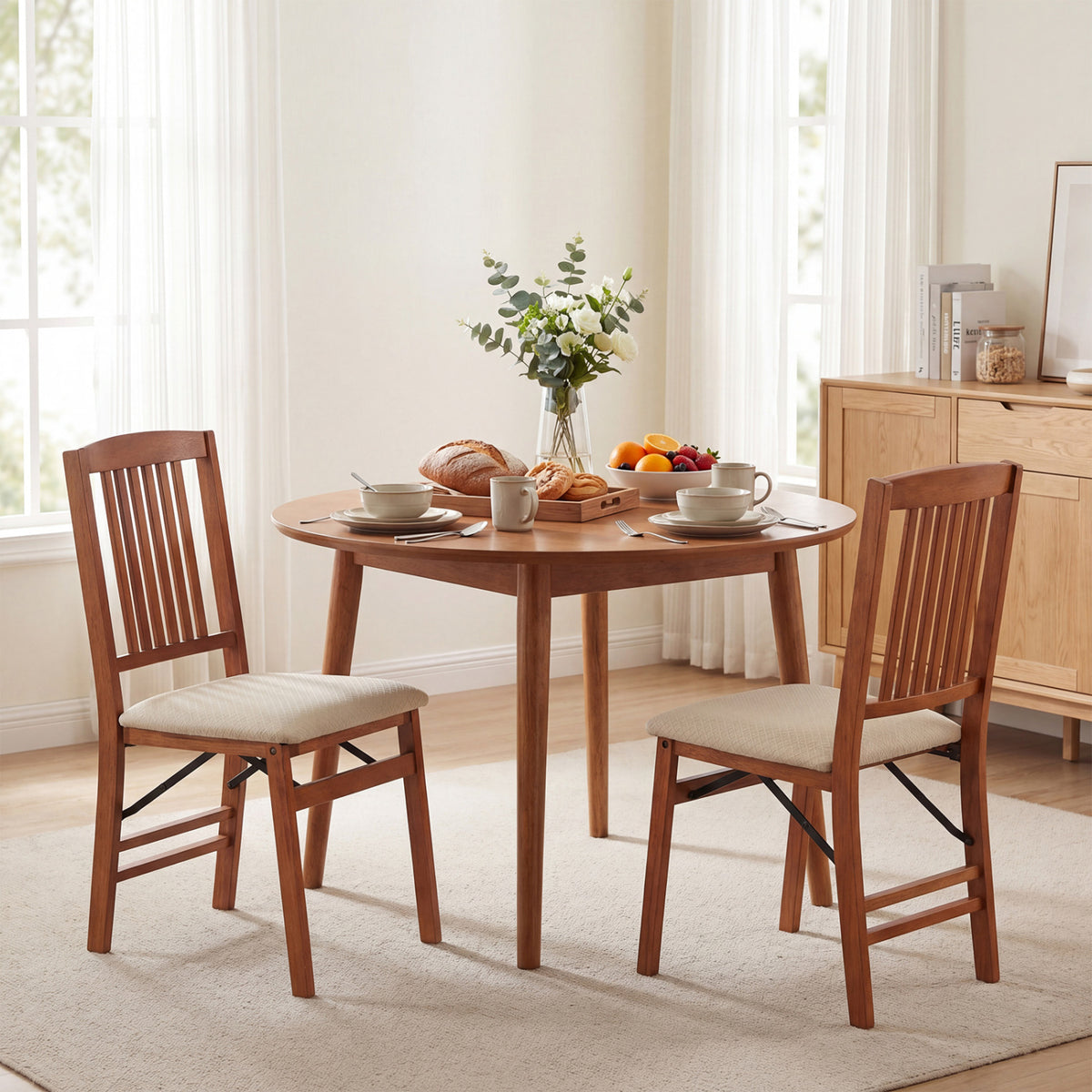 Set Of 2 Foldable Upholstered Kitchen Chairs, Beige Dining Chairs at Gallery Canada