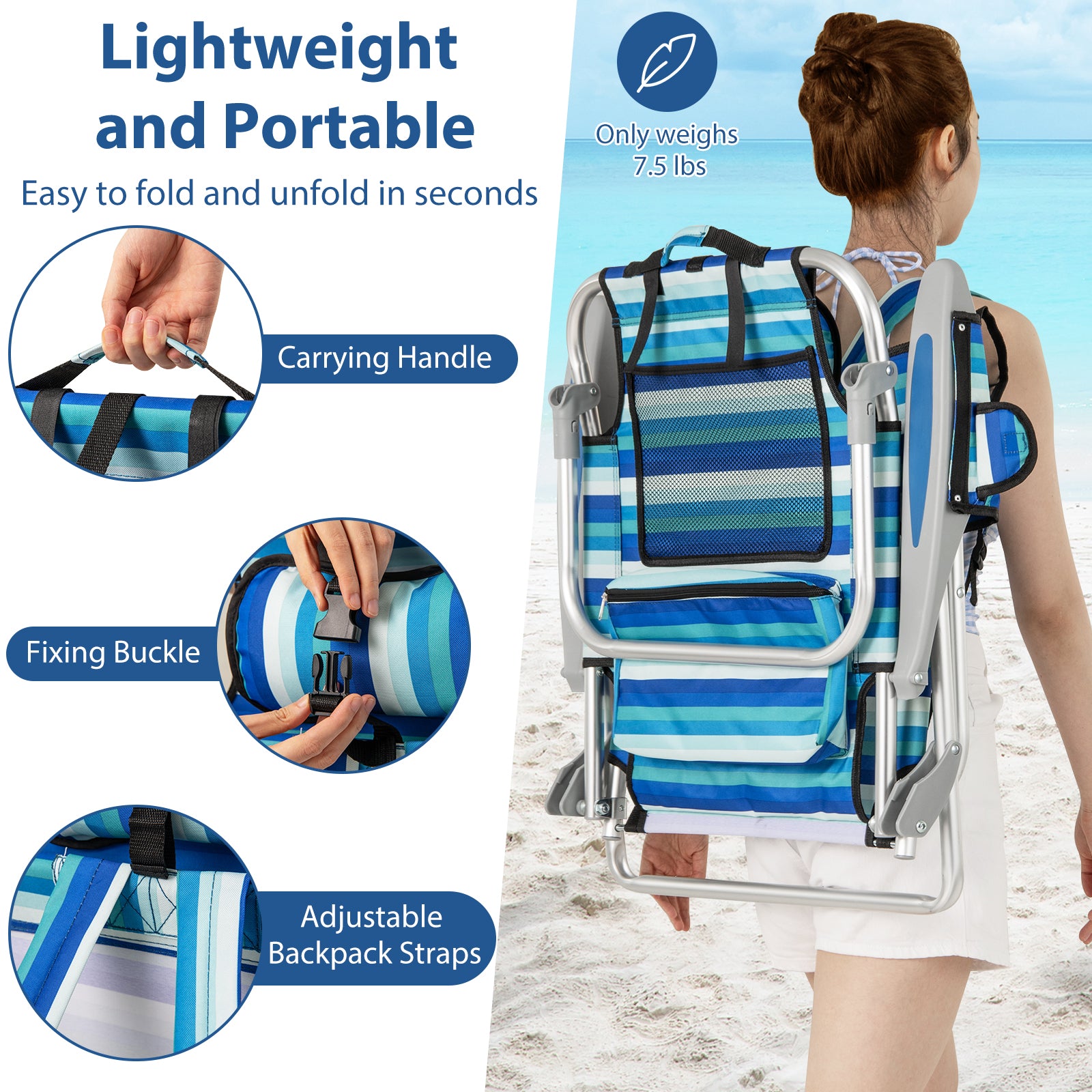 2 Folding Beach Chair, 4-Position Adjustable Backrest, For Adults Beach & Lawn Chairs at Gallery Canada
