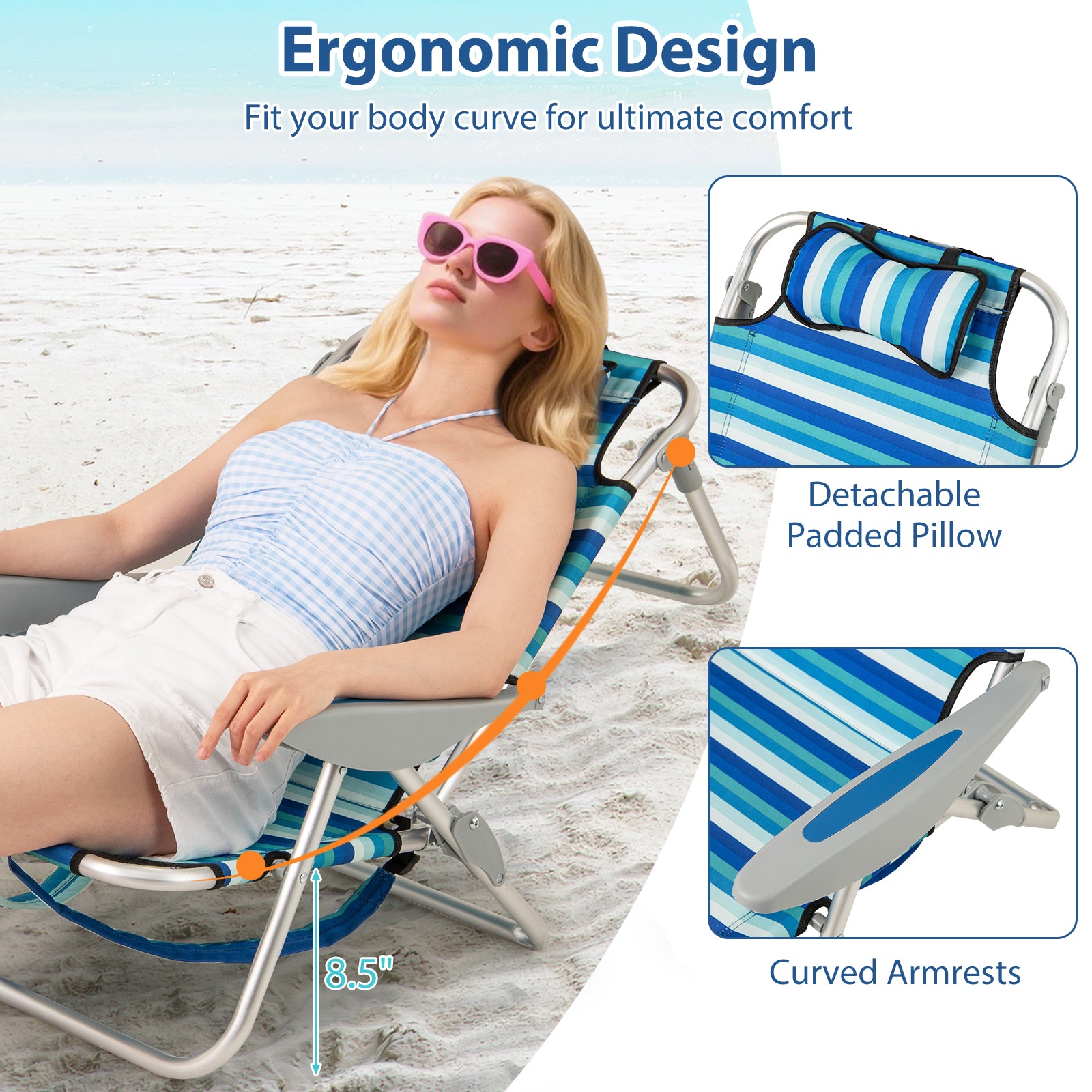 2 Folding Beach Chair, 4-Position Adjustable Backrest, For Adults Beach & Lawn Chairs at Gallery Canada