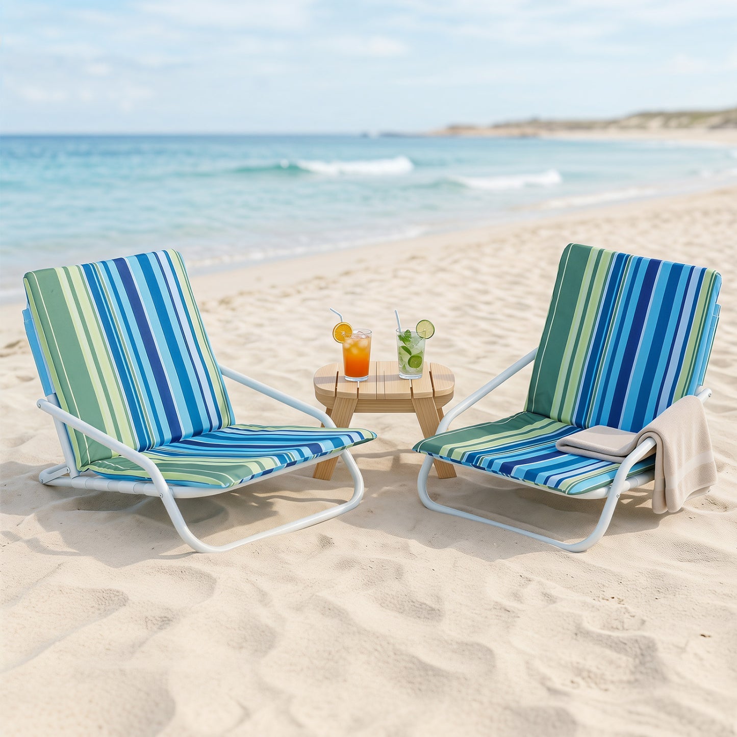 Set of 2 Folding Beach Chairs with Padded Seat, Navy Beach & Lawn Chairs at Gallery Canada