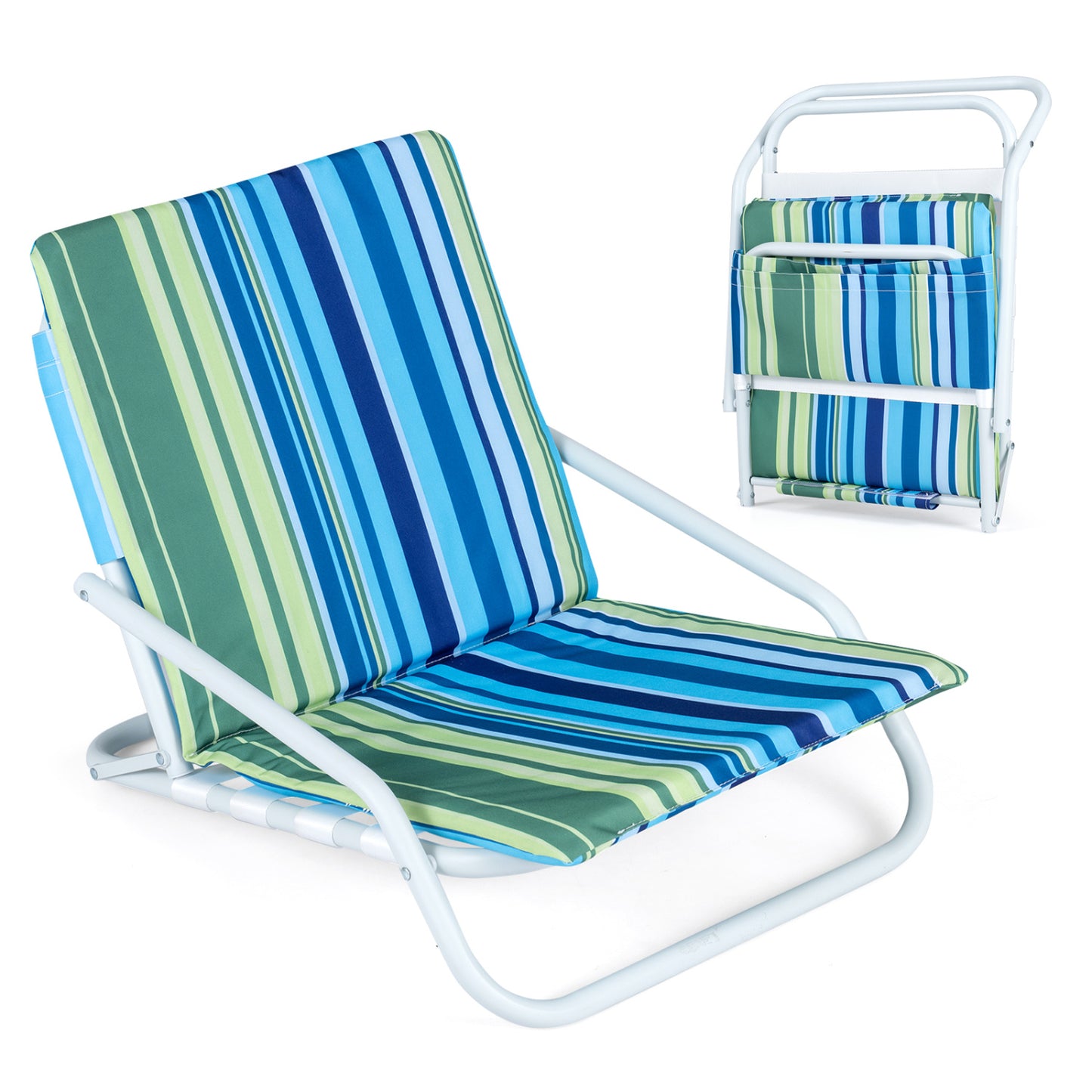 Set of 2 Folding Beach Chairs with Padded Seat, Navy Beach & Lawn Chairs Navy at Gallery Canada