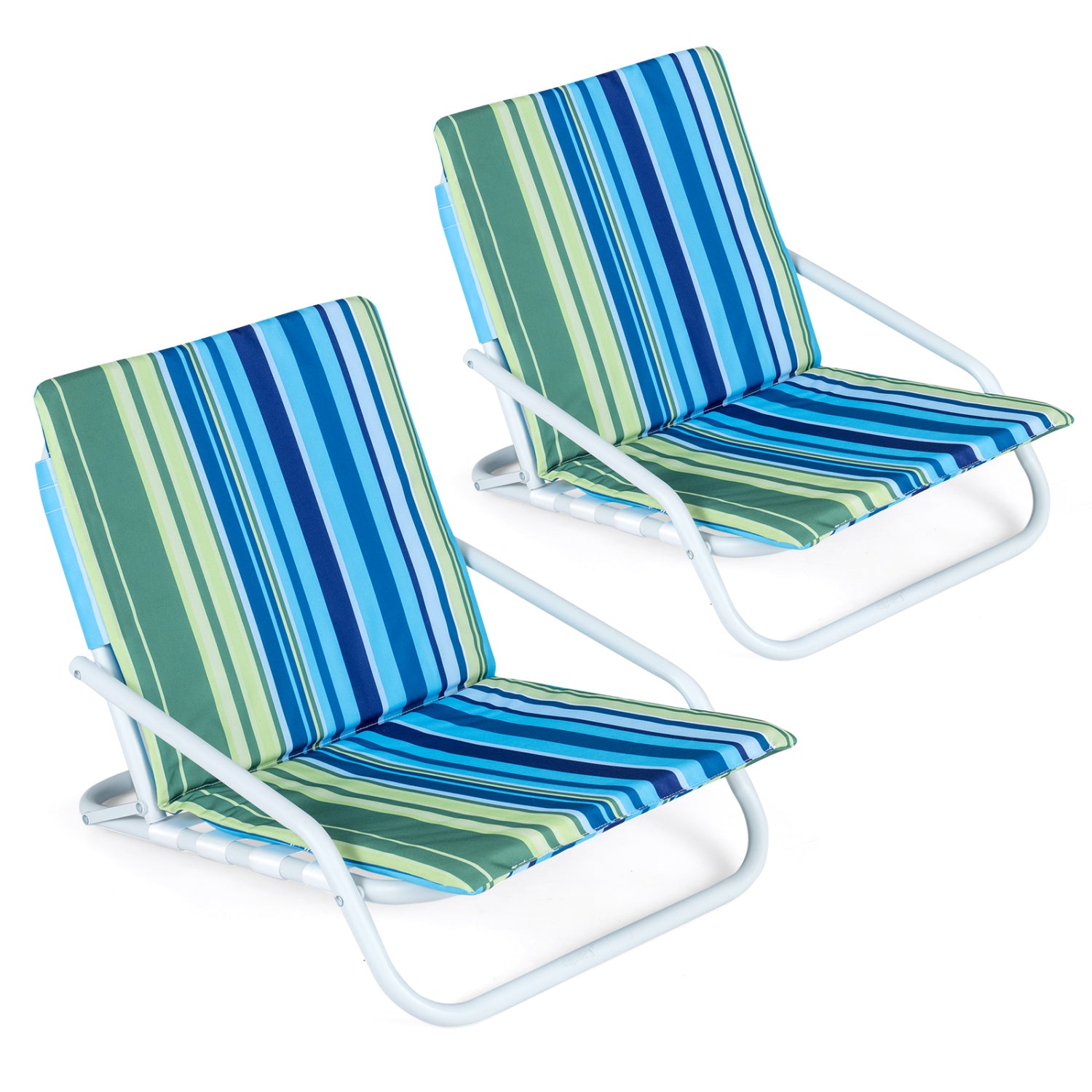 Set of 2 Folding Beach Chairs with Padded Seat, Navy Beach & Lawn Chairs at Gallery Canada