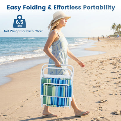 Set of 2 Folding Beach Chairs with Padded Seat, Navy Beach & Lawn Chairs at Gallery Canada