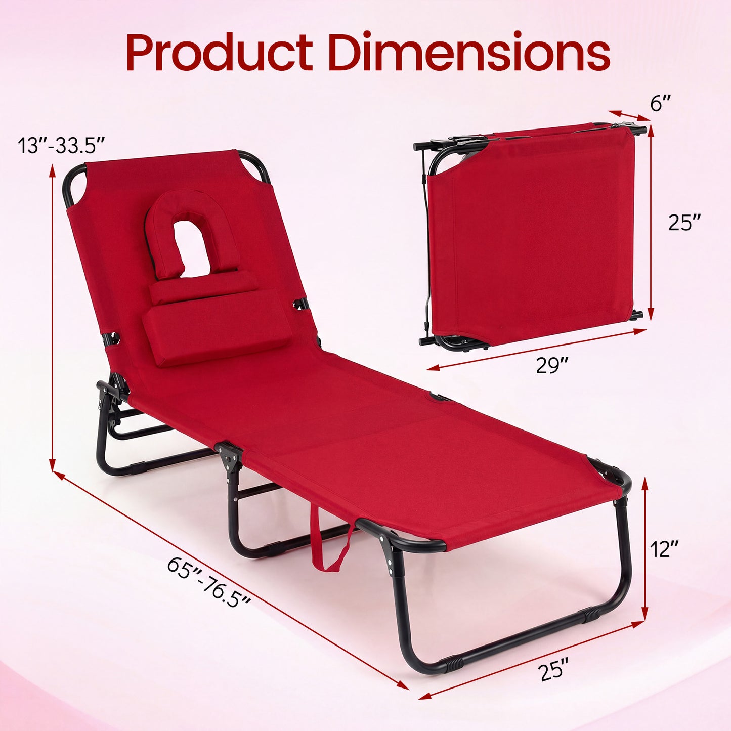 Folding Face Down Tanning Chair, Set of 2, 3 Removable Pillows, Red Beach & Lawn Chairs at Gallery Canada