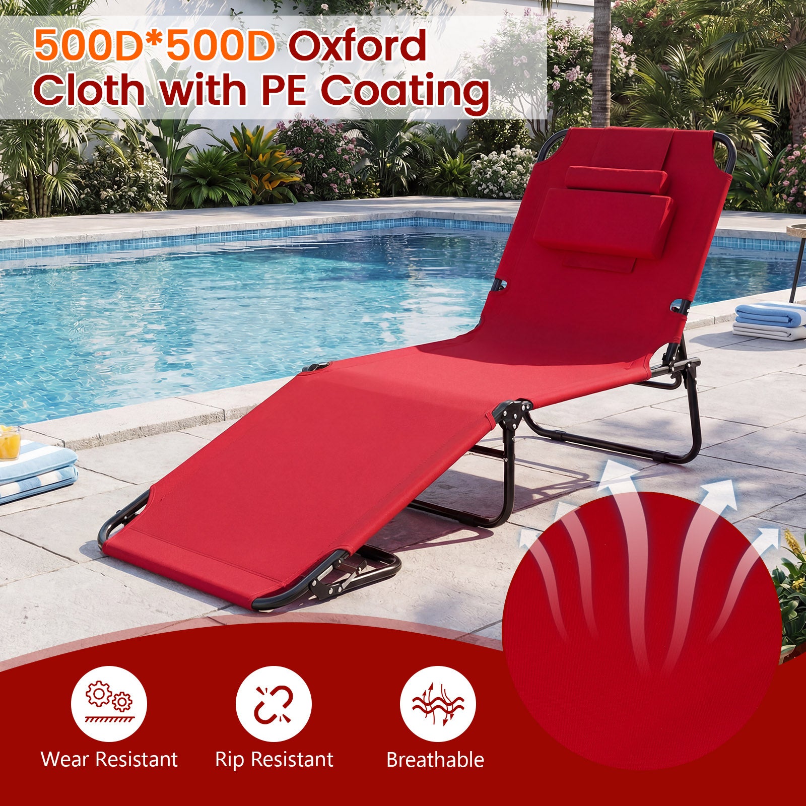 Folding Face Down Tanning Chair, Set of 2, 3 Removable Pillows, Red Beach & Lawn Chairs at Gallery Canada