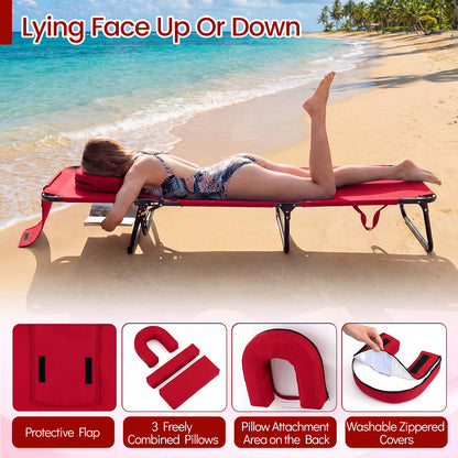Folding Face Down Tanning Chair, Set of 2, 3 Removable Pillows, Red Beach & Lawn Chairs at Gallery Canada