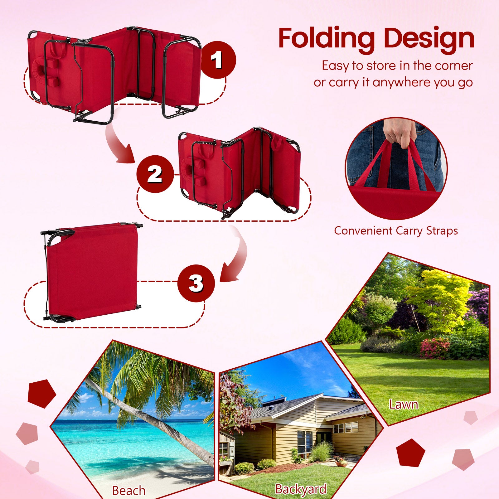 Folding Face Down Tanning Chair, Set of 2, 3 Removable Pillows, Red Beach & Lawn Chairs at Gallery Canada