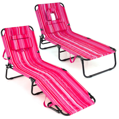 Folding Tanning Chair Set, Face Down With Hole, 3 Removable Pillows, Stripe, Pink Beach & Lawn Chairs at Gallery Canada