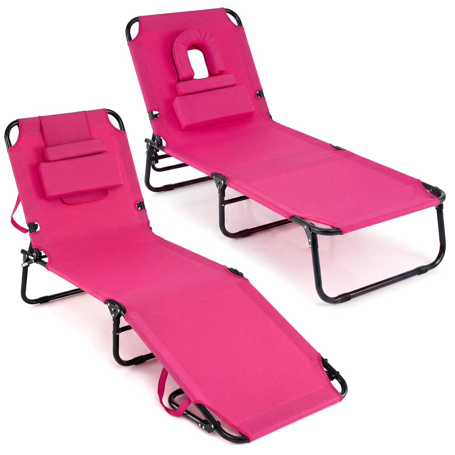 Folding Face Down Tanning Chair, Set Of 2, 3 Removable Pillows, Pink Beach & Lawn Chairs at Gallery Canada