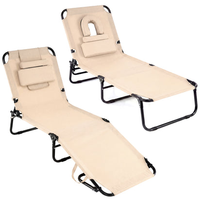 Folding Face Down Tanning Chair, 2 Pack, 3 Removable Pillows, Beige Beach & Lawn Chairs Beige at Gallery Canada