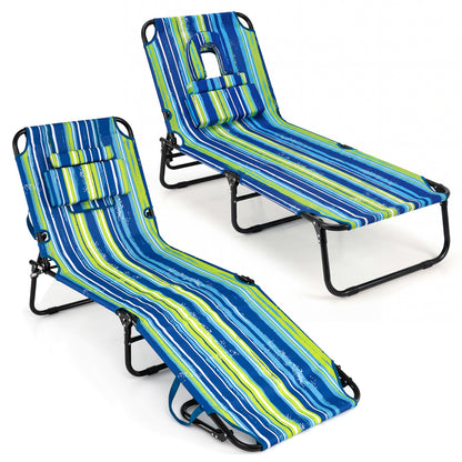Folding Face Down Tanning Chair, Set of 2, 3 Removable Pillows, Blue and Green Beach & Lawn Chairs at Gallery Canada