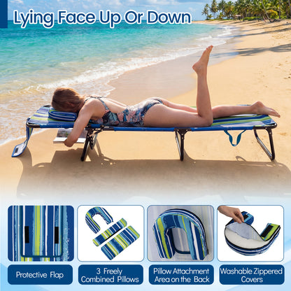 Folding Face Down Tanning Chair, Set of 2, 3 Removable Pillows, Blue and Green Beach & Lawn Chairs at Gallery Canada