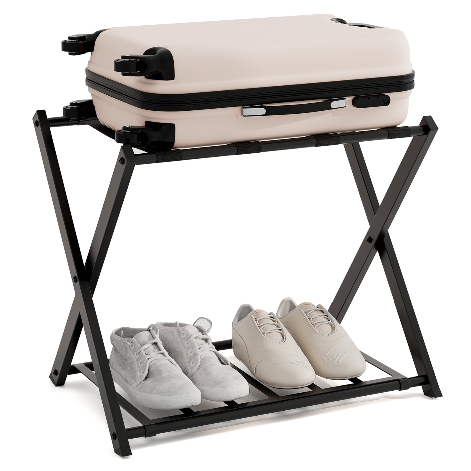 Folding Metal Luggage Rack Suitcase Set, Black Shoe Racks & Storage Benches at Gallery Canada