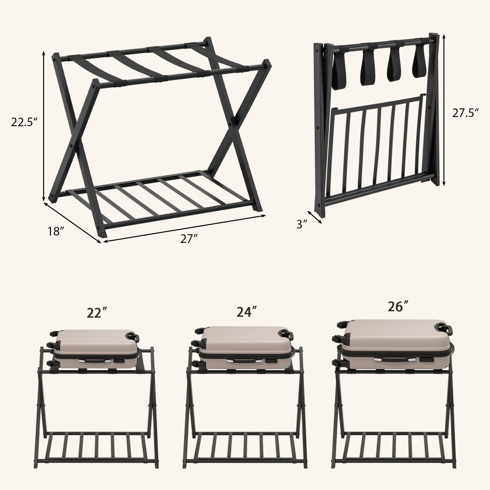Folding Metal Luggage Rack Suitcase Set, Black Shoe Racks & Storage Benches at Gallery Canada