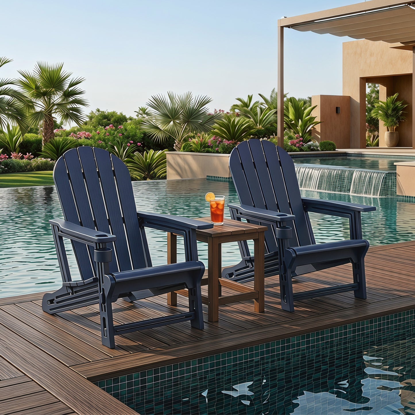 Set Of 2 HDPE Adirondack Chairs With Cup Holder, Blue Adirondack Chairs at Gallery Canada