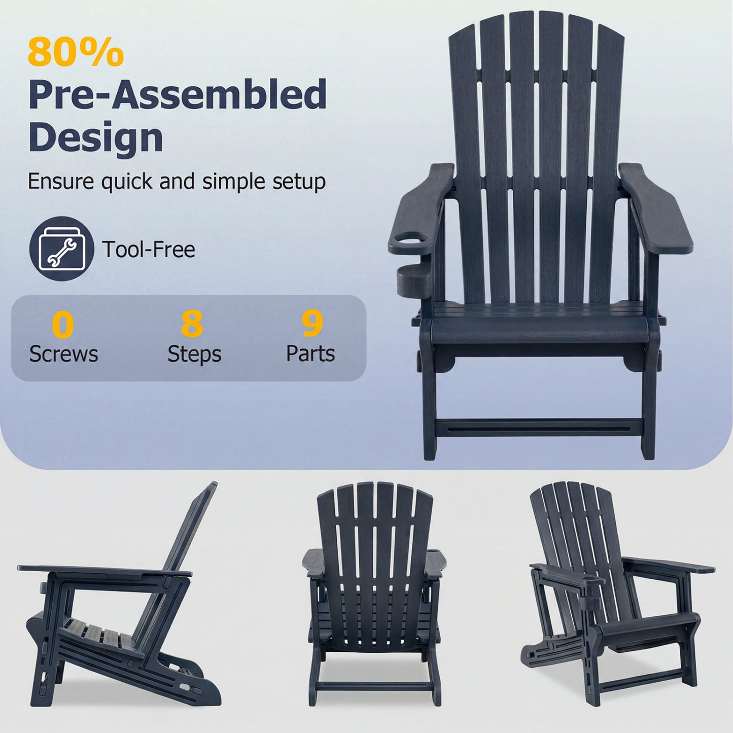 Set of 2 HDPE Adirondack Chairs with Cup Holders, Blue Adirondack Chairs at Gallery Canada