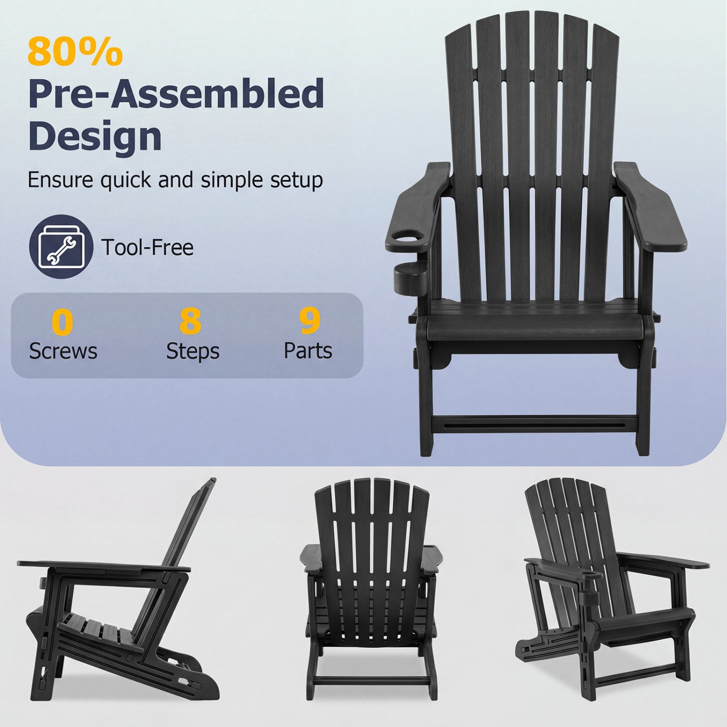 2-Pack HDPE Adirondack Chairs with Cup Holder, Black Adirondack Chairs at Gallery Canada
