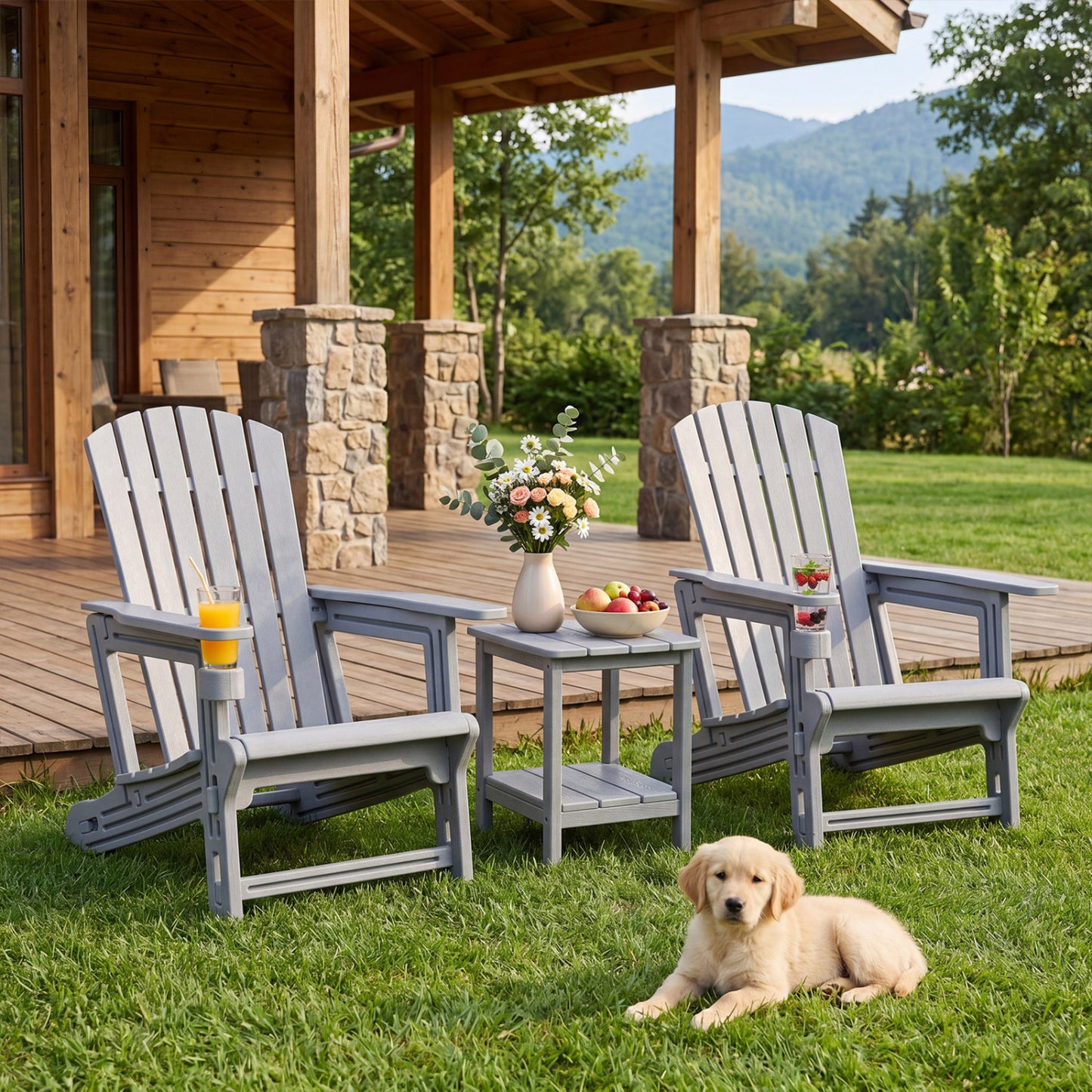 Set Of 2 HDPE Adirondack Chairs With Cup Holder, Gray Adirondack Chairs at Gallery Canada