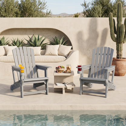 Set Of 2 HDPE Adirondack Chairs With Cup Holder, Gray Adirondack Chairs at Gallery Canada