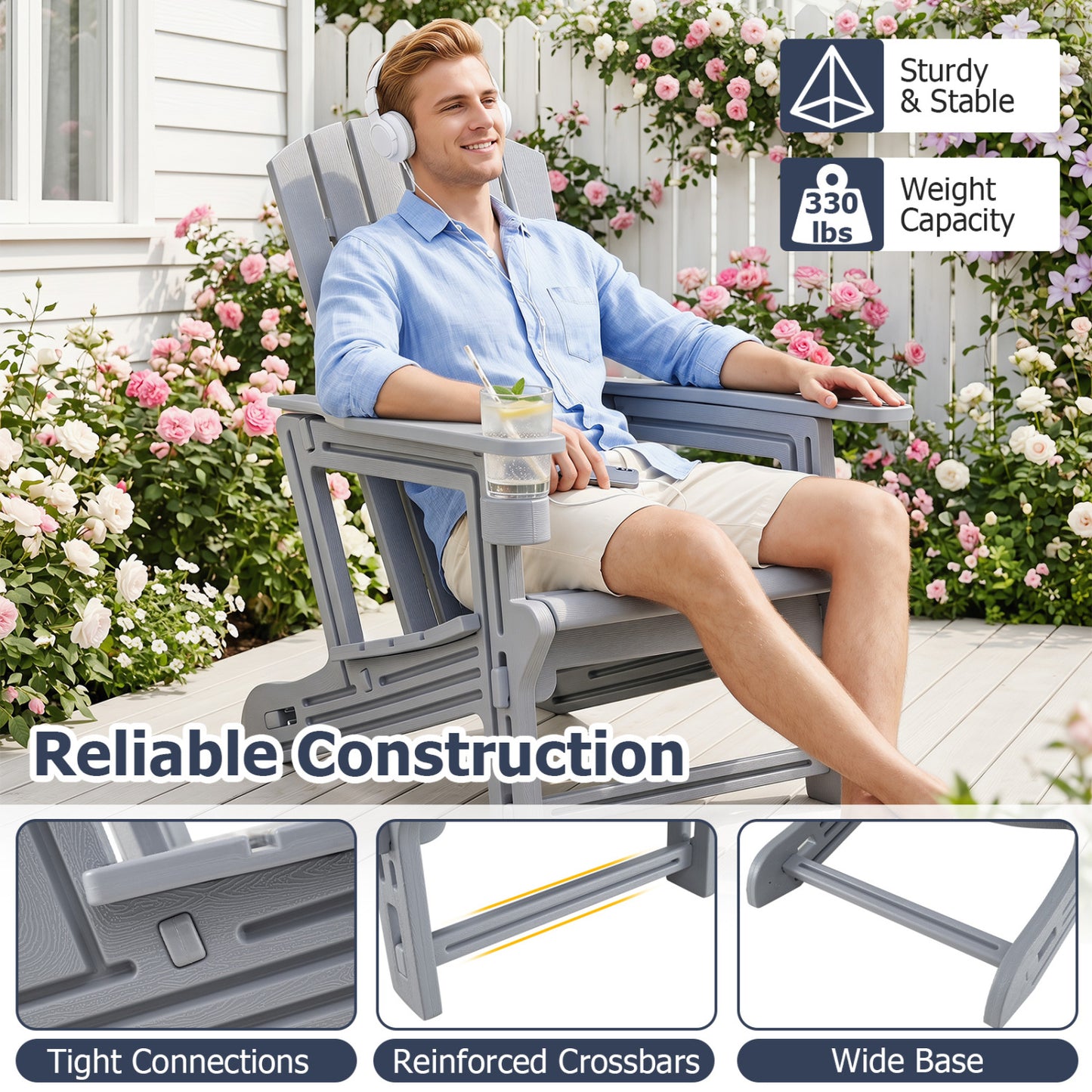 Set Of 2 HDPE Adirondack Chairs With Cup Holder, Gray Adirondack Chairs at Gallery Canada