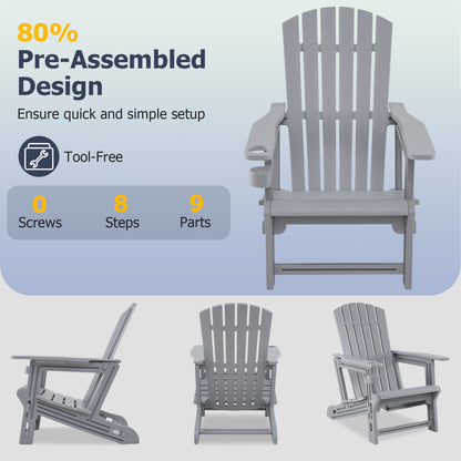Set Of 2 HDPE Adirondack Chairs With Cup Holder, Gray Adirondack Chairs at Gallery Canada