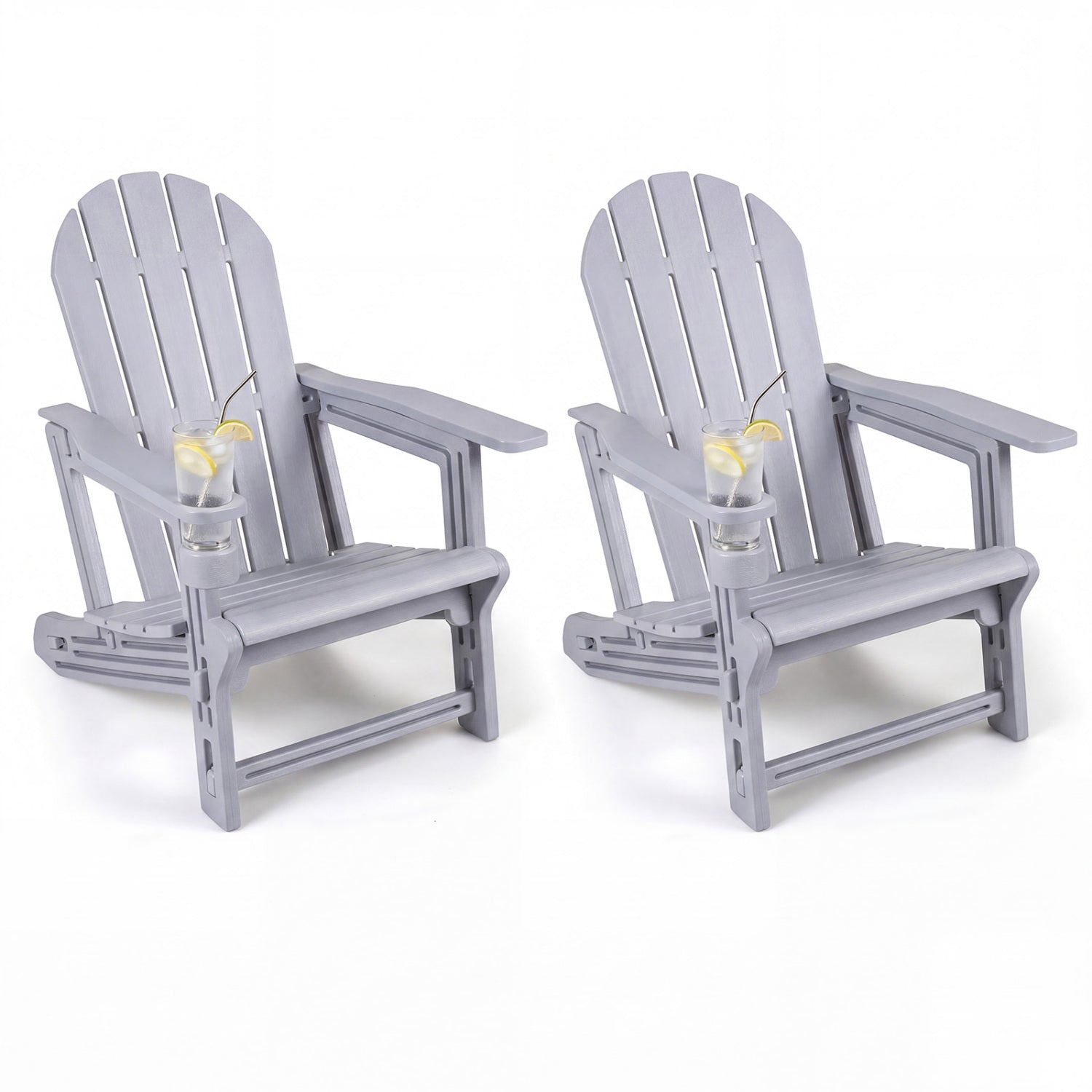 Set of 2 HDPE Adirondack Chairs with Cup Holder, Gray Adirondack Chairs Gray at Gallery Canada