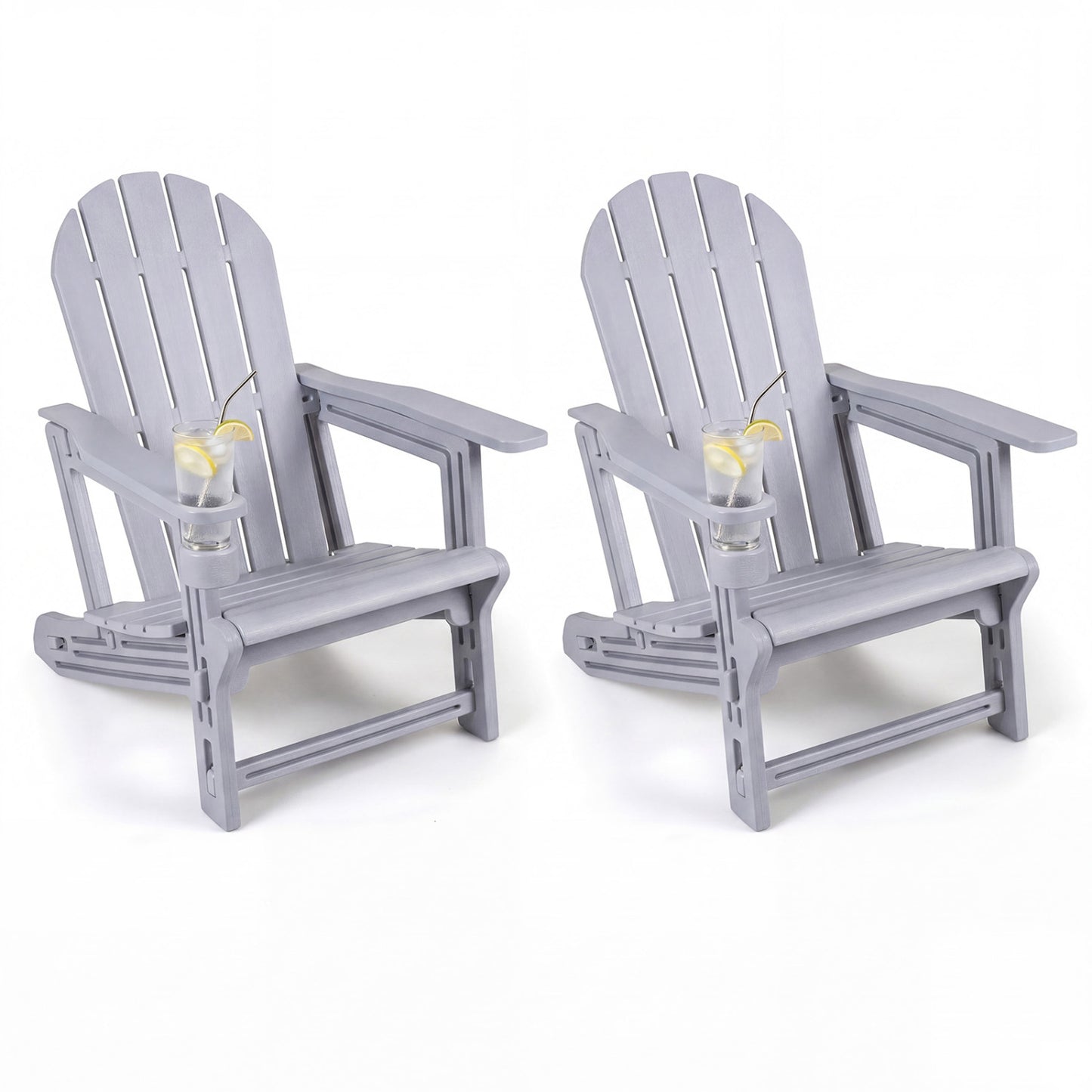 Set of 2 HDPE Adirondack Chairs with Cup Holder, Gray Adirondack Chairs Gray at Gallery Canada