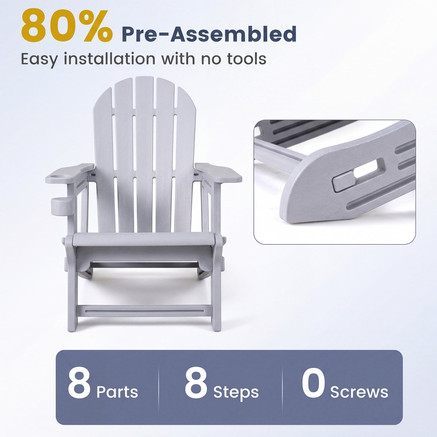 Set of 2 HDPE Adirondack Chairs with Cup Holder, Gray Adirondack Chairs at Gallery Canada