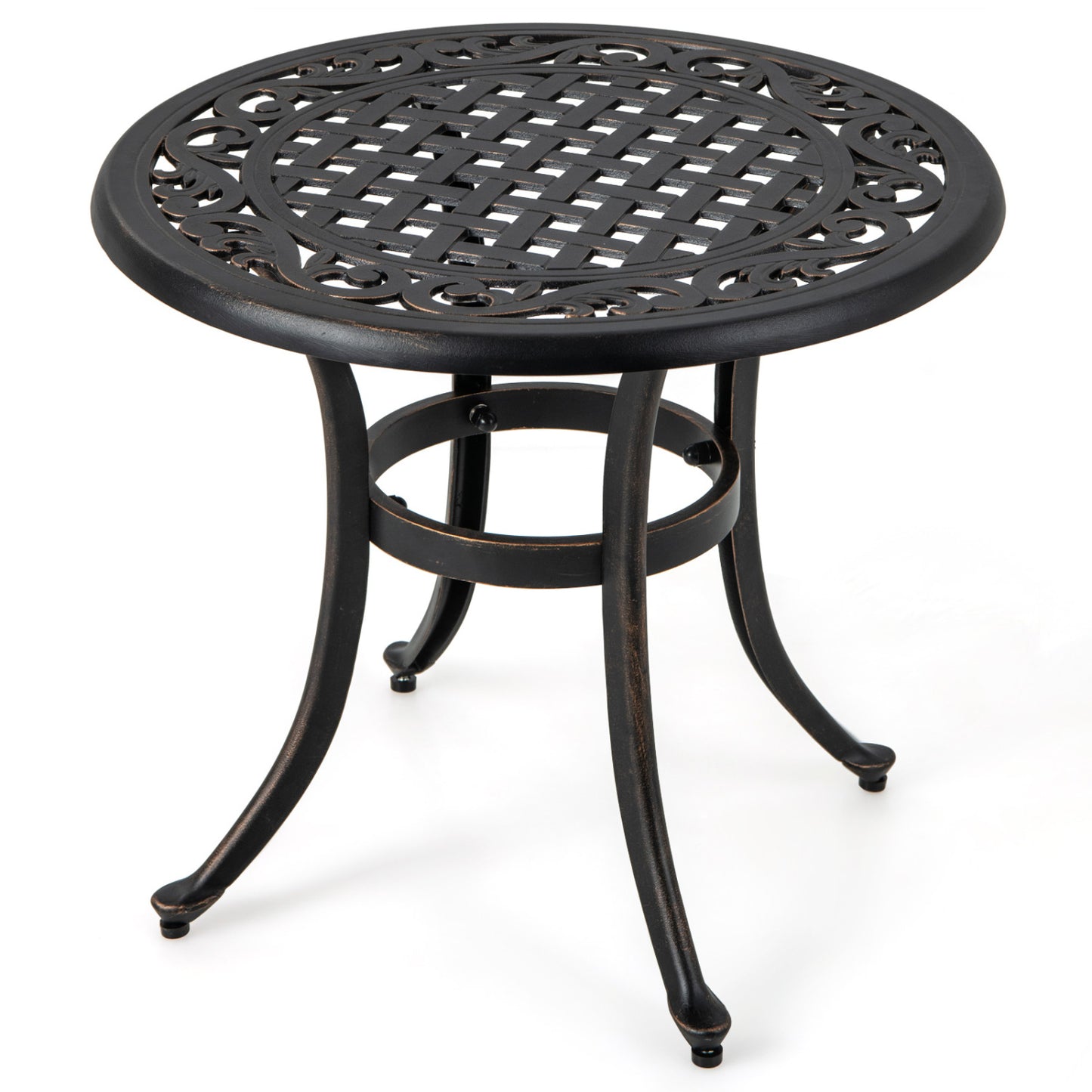 Set of 2 Heavy-Duty Outdoor Aluminum Side Table with Adjustable Footpads for Patio-Antique Brown, Brown Patio Coffee Tables at Gallery Canada