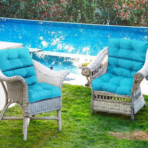 Set Of 2 High Back Chair Cushions, Turquoise