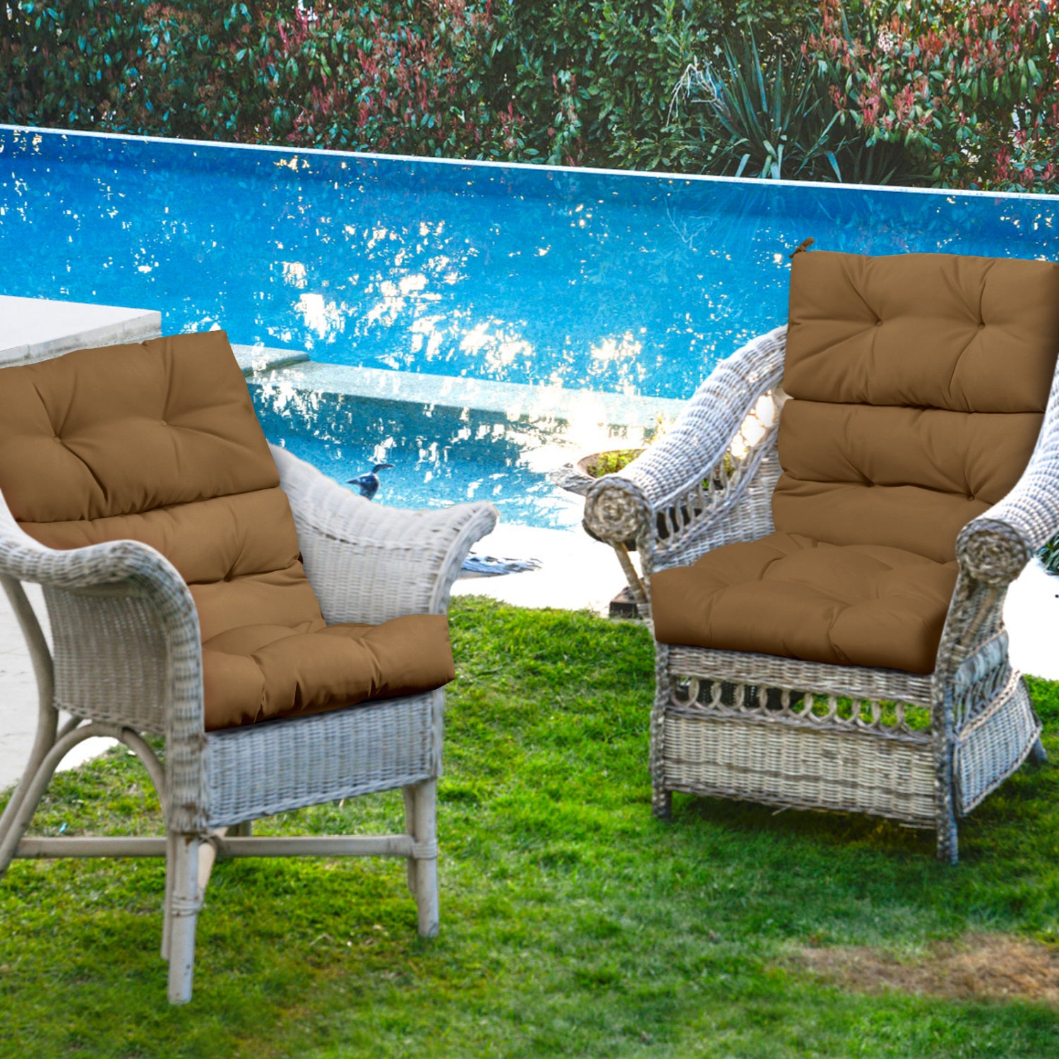 Set of 2 High Back Chair Cushion with Adjustable Height, Brown Outdoor Furniture Accessories at Gallery Canada