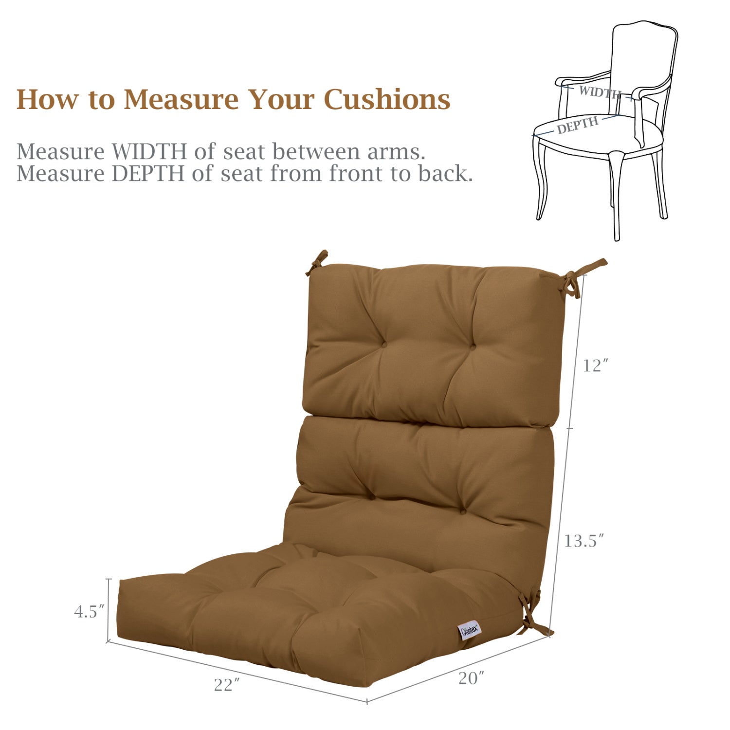 Set of 2 High Back Chair Cushion with Adjustable Height, Brown Outdoor Furniture Accessories at Gallery Canada