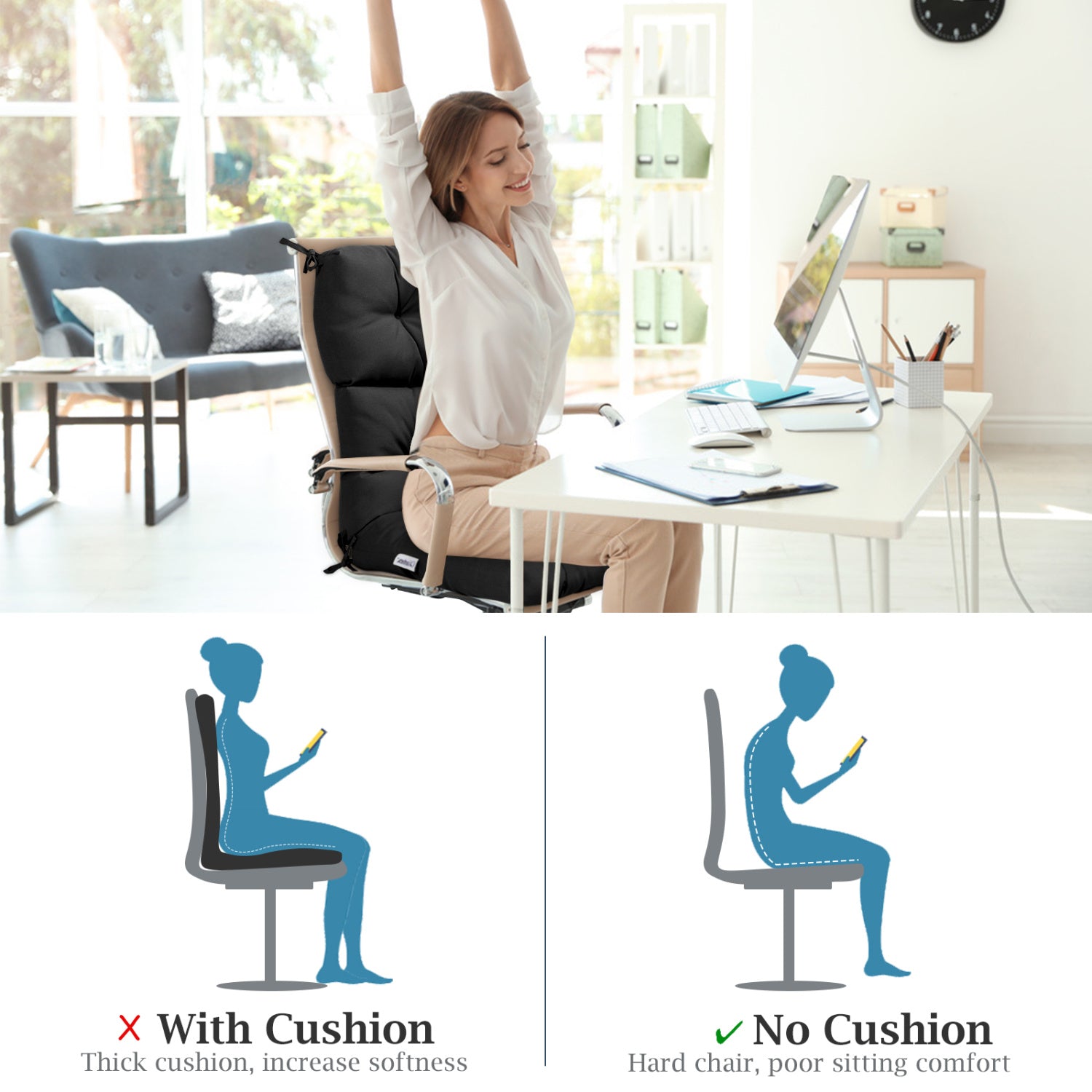 Set of 2 High Back Chair Cushion with Adjustable Height, Black Outdoor Furniture Accessories at Gallery Canada
