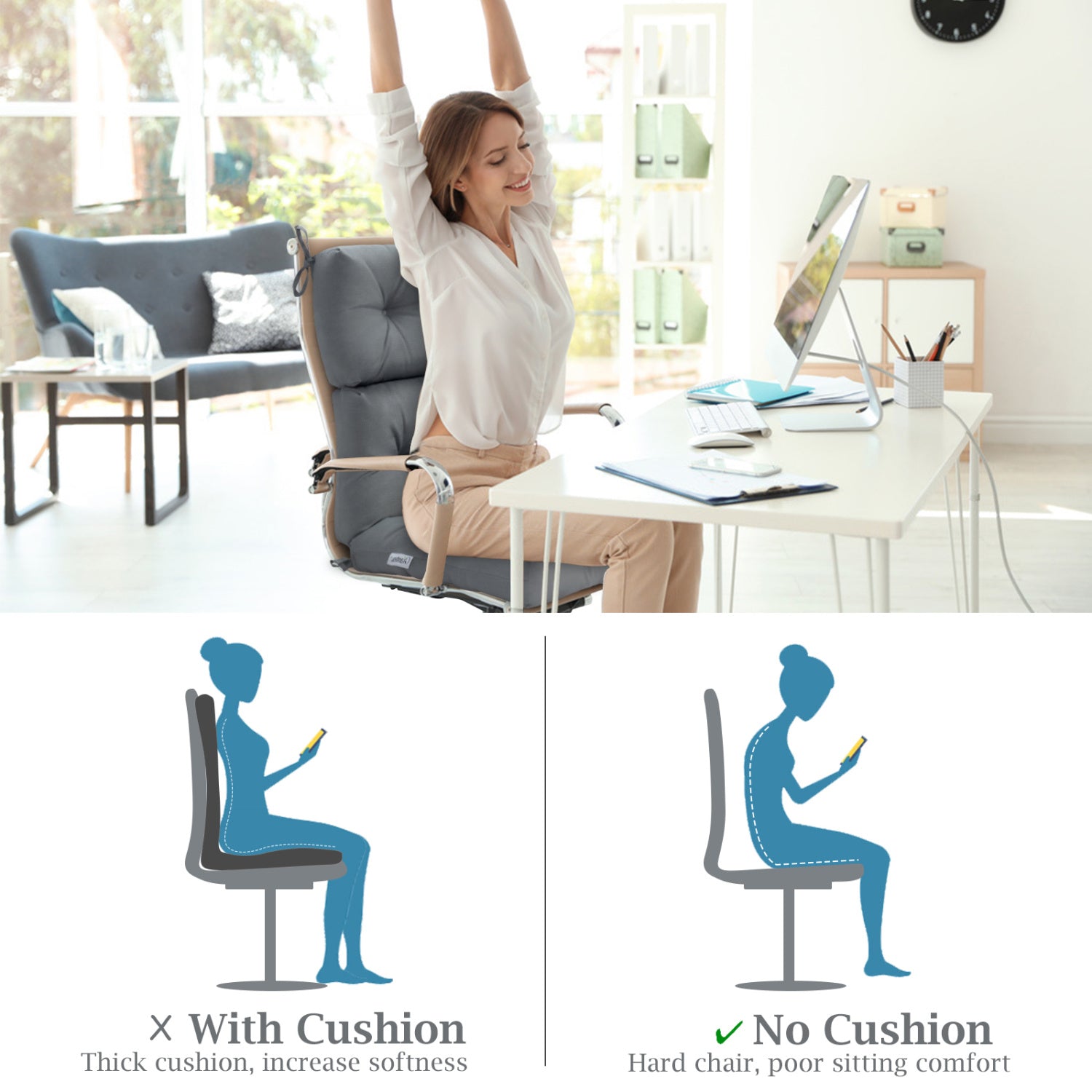 Set of 2 High Back Chair Cushion with Adjustable Height, Gray Outdoor Furniture Accessories at Gallery Canada