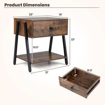 Set of 2 Industrial Nightstand, Adjustable Foot Pads, Rustic Brown Nightstands at Gallery Canada