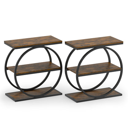 2 Industrial Faux Marble Side Tables, Metal Frame, Small Spaces, Rustic Brown End & Side Tables Rustic Brown at Gallery Canada