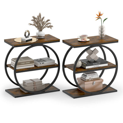 2 Industrial Faux Marble Side Tables, Metal Frame, Small Spaces, Rustic Brown End & Side Tables at Gallery Canada