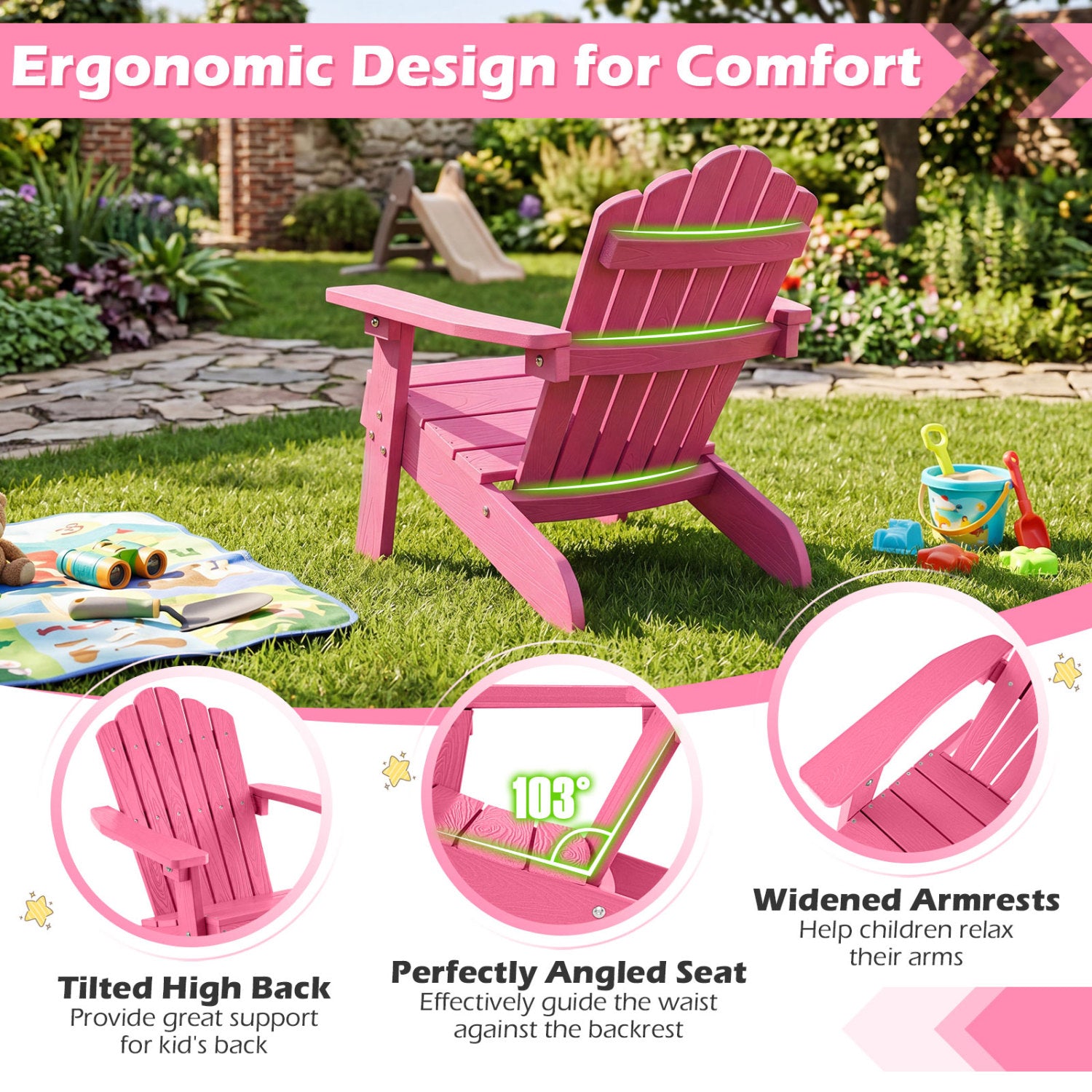 Set of 2 Children's Adirondack Chairs, Outdoor, Pink Adirondack Chairs at Gallery Canada