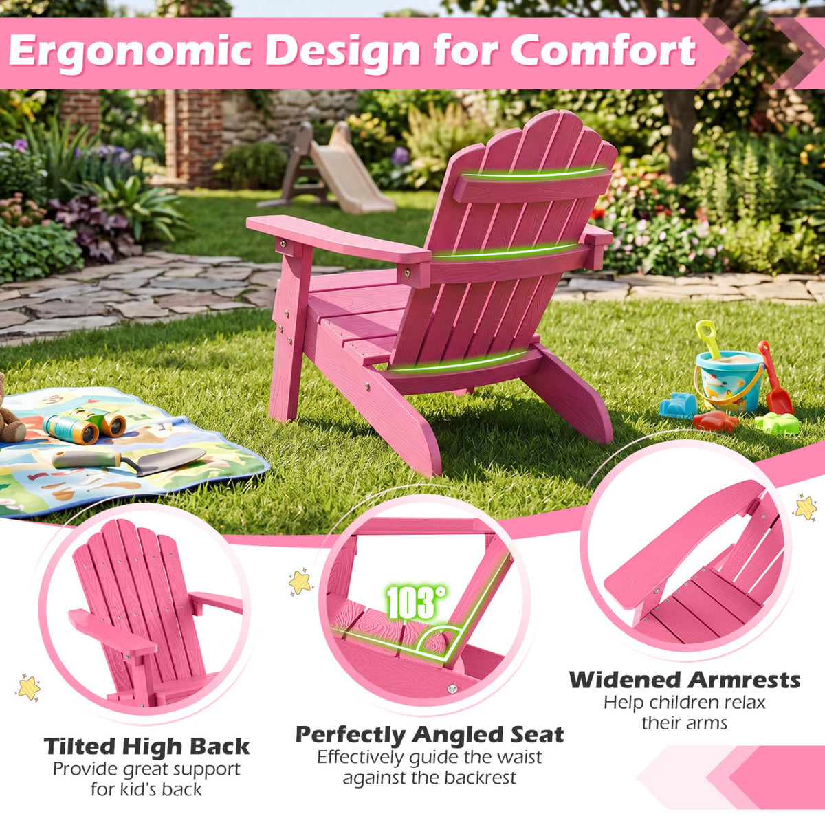 Set of 2 Children's Adirondack Chairs, Outdoor, Pink Adirondack Chairs at Gallery Canada
