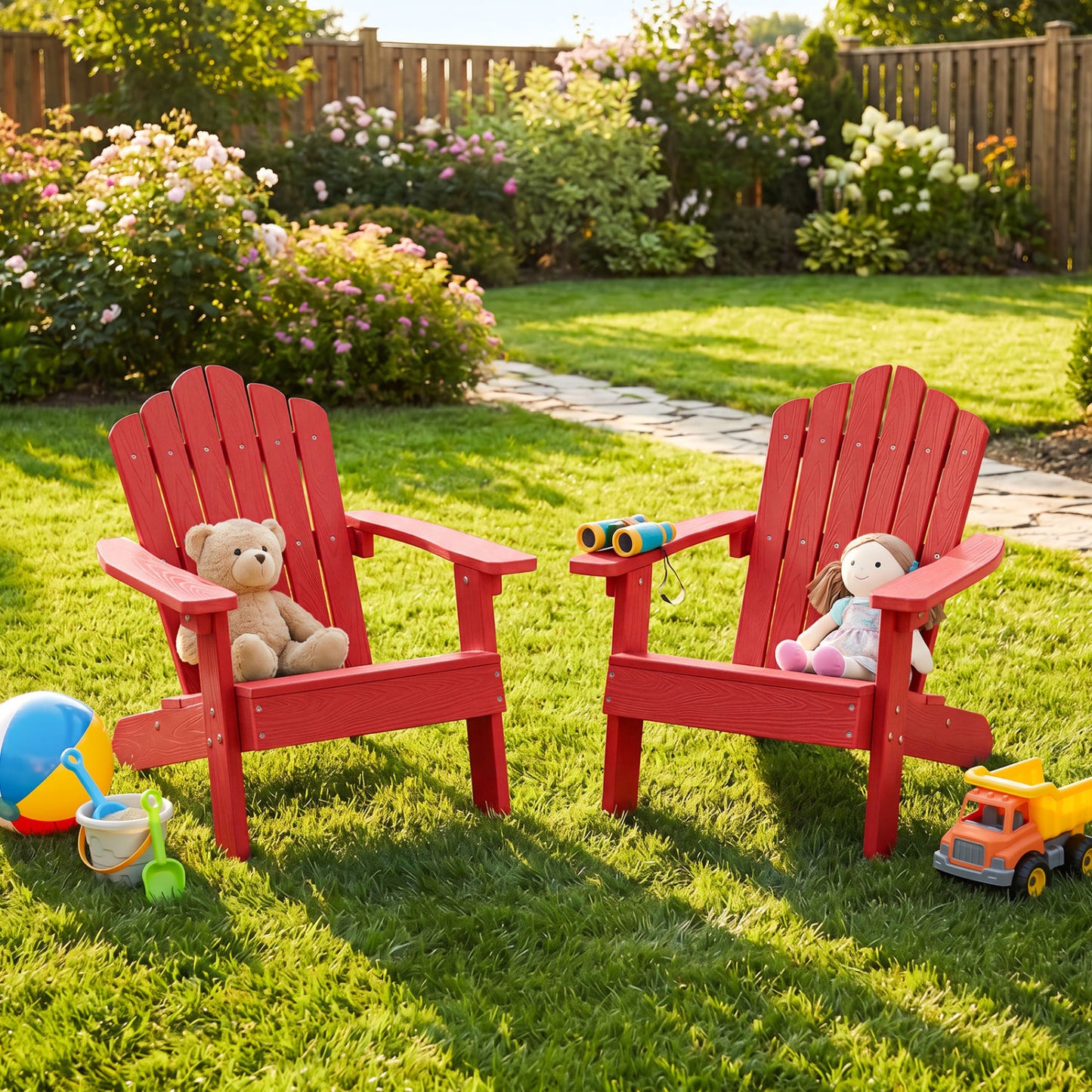 Set of 2 Kids Adirondack Chairs, Outdoor, High Backrest, Red Adirondack Chairs at Gallery Canada